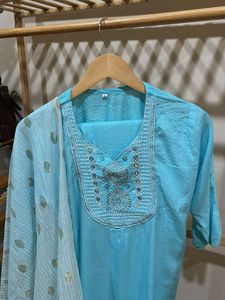 Elegant Sky Blue Kurta Set with Dupatta 🩵