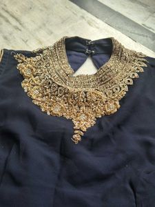 Elegant Navy Blue Embroidered Gown