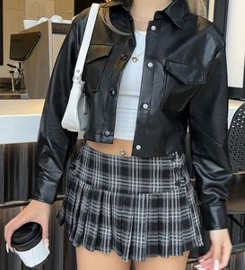 Black Faux Leather Cropped Jacket
