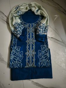 Blue Kurta Set with White Dupatta