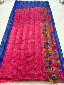 Vibrant Pink &amp; Blue Bandhani Saree