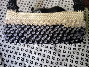 Black &amp; cream macrame Handbag