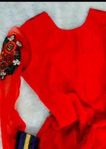 Red Anarkali Kurta Set with Intricate Embroidery