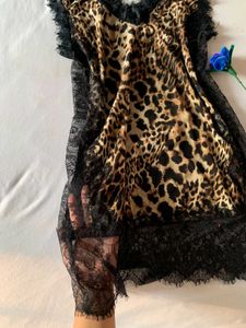 Lingerie Nightgown Leopard Print Lace Trim
