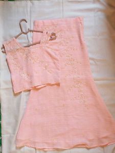 Peach Embroidered Ethnic Skirt aari worked
