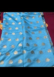 Beautiful Blue Silk Saree with stiched blouse