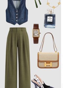 High-Waisted Wide-Leg Olive Trousers
