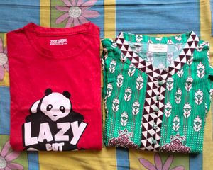 Cute Panda T-Shirt & Pretty Green Kurta Set