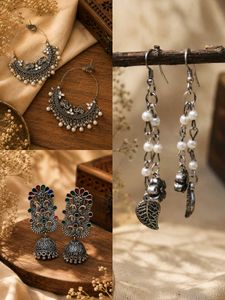 Boho Oxidised Jhumka Earrings Set