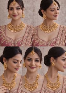 Gold plated Necklace Set with Earrings & Maangtikk