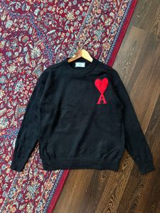 AMI Paris Black Sweater with Red Heart Logo