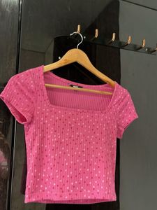 Pink Ribbed Crop Top with Hearts