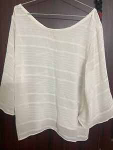 Chic White Sheer Stripe Bell Sleeve Top