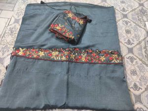 Elegant Grey Saree with Embroidered Blouse