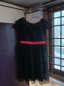 Black Lace Dress with Pink Ribbon