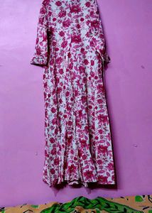 Lsize Beautiful Pink Floral Kurta Gown