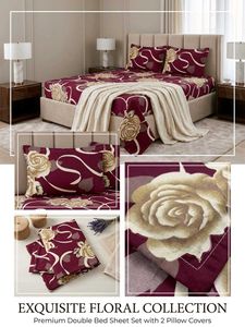 Elegant Double Bed Sheet Rose Print Bedding Set