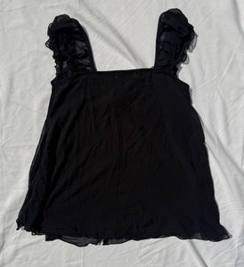Sheer Black Ruffle Strap Tank Top