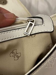 Guess White Embossed Chain Shoulder Bag