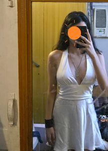 zara white satin halter neck dress