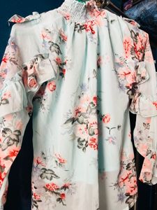 Light Blue Floral Ruffle Top