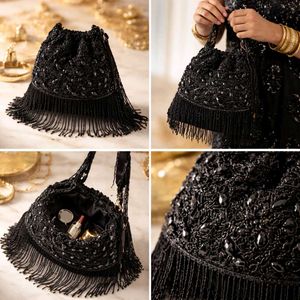 Elegant Beaded Crystal Fringe Bag