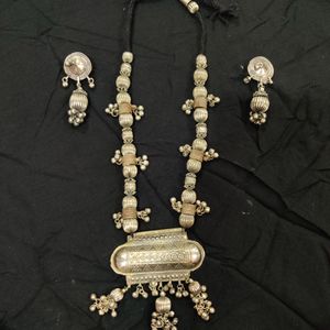 Ethnic Silver Necklace &amp; Earrings Set