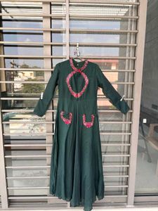 Elegant Embroidered Green Maxi Dress