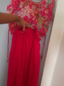 Floral Embroidered pink crop top with plazzo