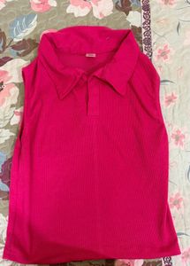 Bright Pink Sleeveless Polo Top