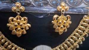 Gold Necklace &amp; Earring Set with bracelet bangles