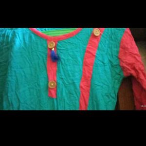Teal and Pink Striped Kurta