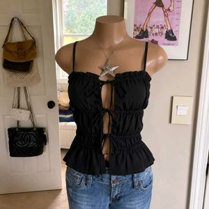 Y2k Black Ruffle Tie Front Top