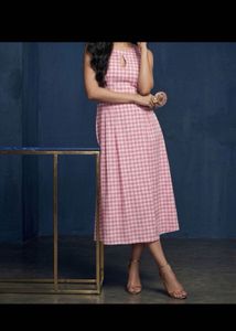 Chic Pink Gingham Fit &amp; Flare Dress