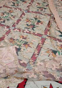 Elegant Peach Net Saree