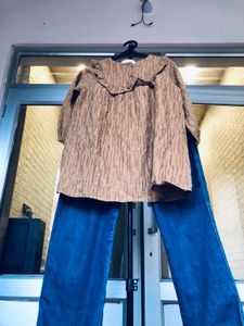 Stylish Wide-Leg Blue Jeans🤎🎗️🕶️