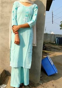 Sky Blue Cotton Kurta Set