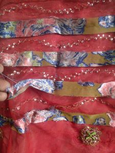Brick Red Designer Partly Pallu Saree