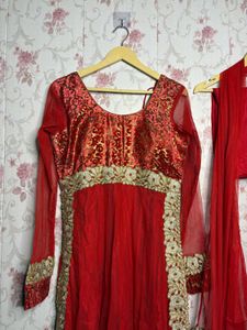 Elegant Red Embroidered Anarkali Gown