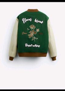 ZARA GREEN WOOL VARSITY JACKET S
