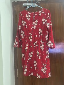h &amp; m Red Floral Print Mini Dress