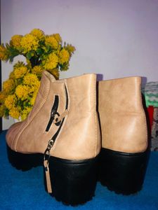 Tan Ankle Boots with Block Heel