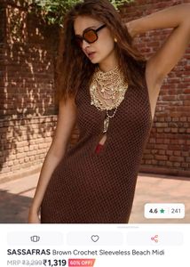 Brown Crochet Sleeveless Beach Midi Dress