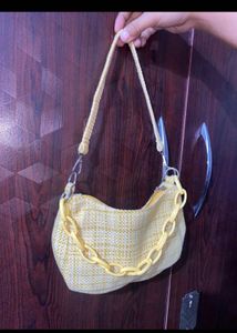 Chic Yellow Woven Shoulder Bag