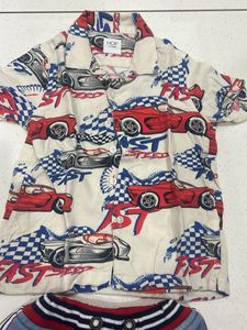 Boys Car Print Shirt &amp; Denim Shorts Set