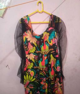 Abstract Floral Jumpsuit with Mesh Sleeves