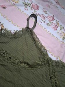 y2k Olive Green Lace Trim Cami Top
