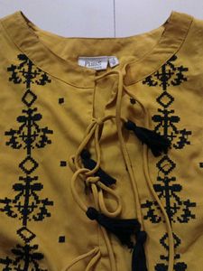 Mustard Yellow Embroidered Kurta
