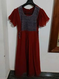 Elegant Red Ethnic Gown with Unique Pattern