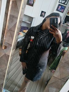 striped semi wool middi
